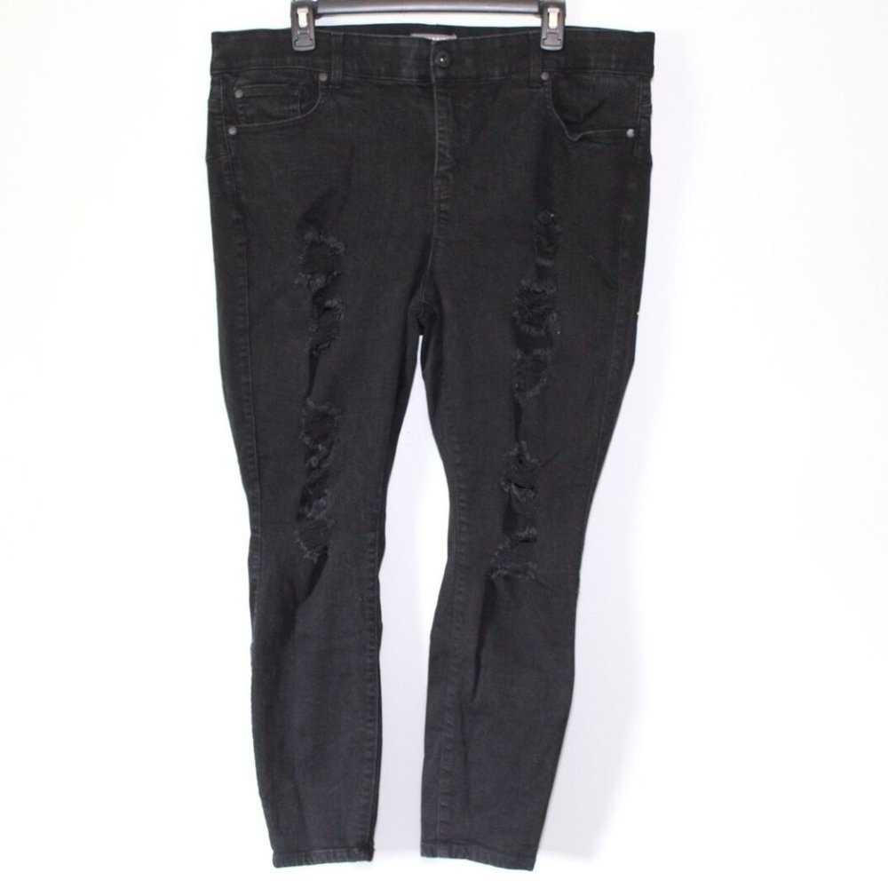 Torrid Bombshell Stretch Skinny Jeans Black Distressed Plus Size 20 Short H13228 - Picture 2 of 12
